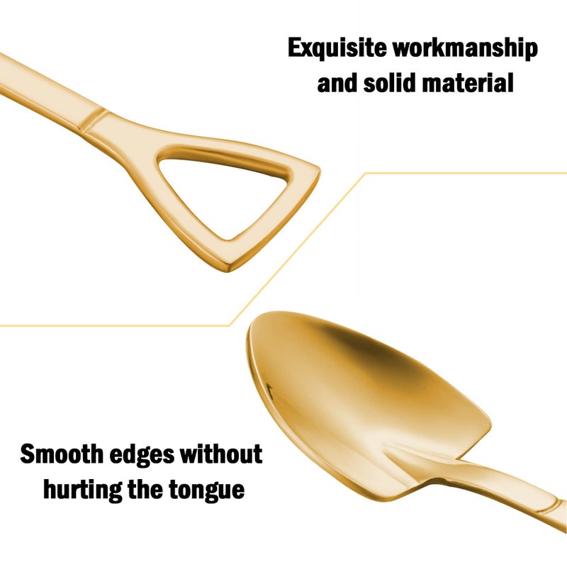 Setaria Viridis Gold Shovel Shape Spoons- 2piece Stainless Steel Spoon Long Handle Coffee Ice Cream Afternoon Teaspoon for Home Kitchen Restaurant Partyï¼ˆgoldï¼‰ - Image 2